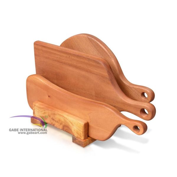 Teak wood cutting board rack