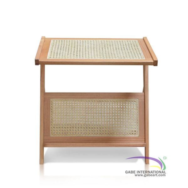 Laptop desk solid wood and rattan front view