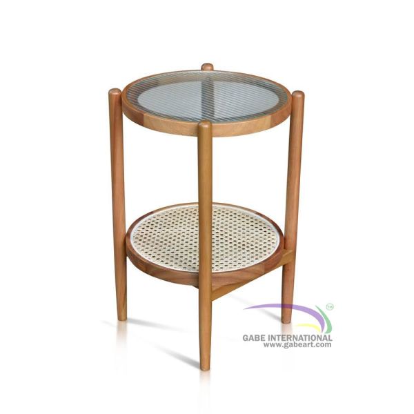 Two tier round side table glass top detail