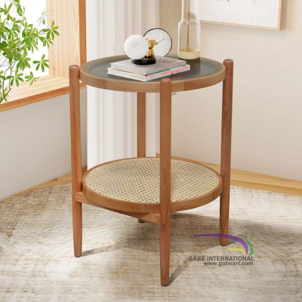 Two tier round side table glass top